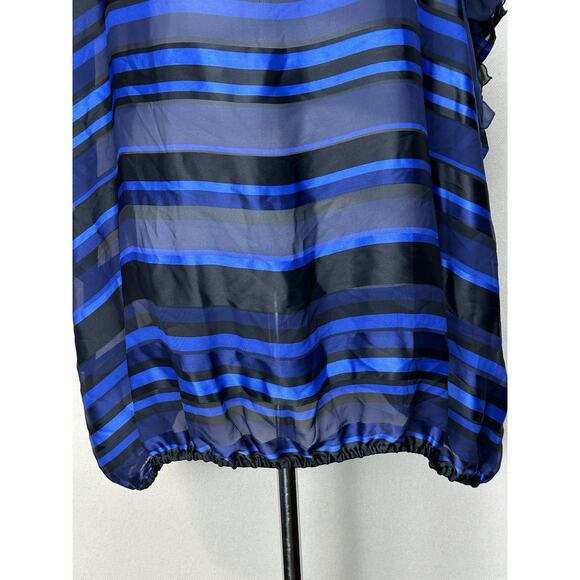 Lane Bryant Women 22/24 Sheer Navy Black Blue Striped Blouse Elastic Bottom Hem - Picture 2 of 16